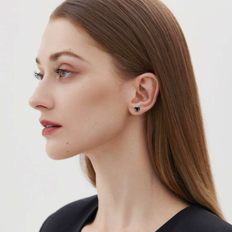 Fashion Personality Trendy Unisex Sier Gold Plated Black Moissanite Earrings 261