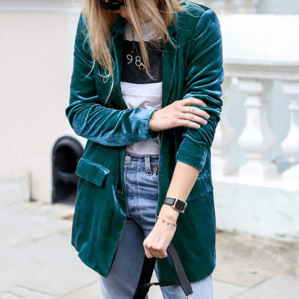 Velvet Women Office Lady Long Sleeve Double breasted Mid length Casual Coat Ladies Outerwear Stylish Relaxed Fit Blazer 250715