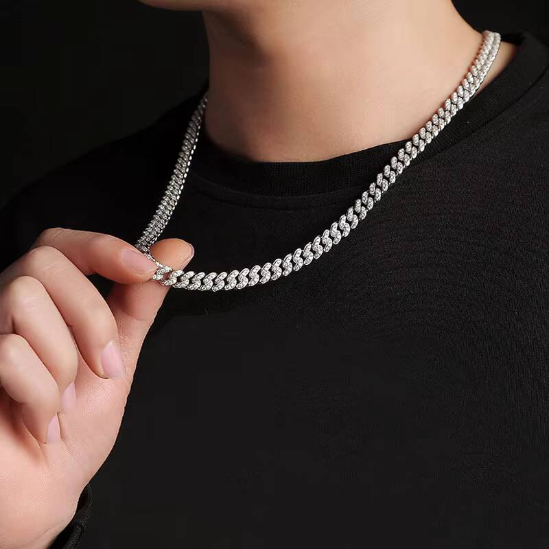 Hip Hop Jewelry D VVS Round Moissanite Diamond S925 Iced Out Moissanite Cuban Necklace Link Chain Jewelry