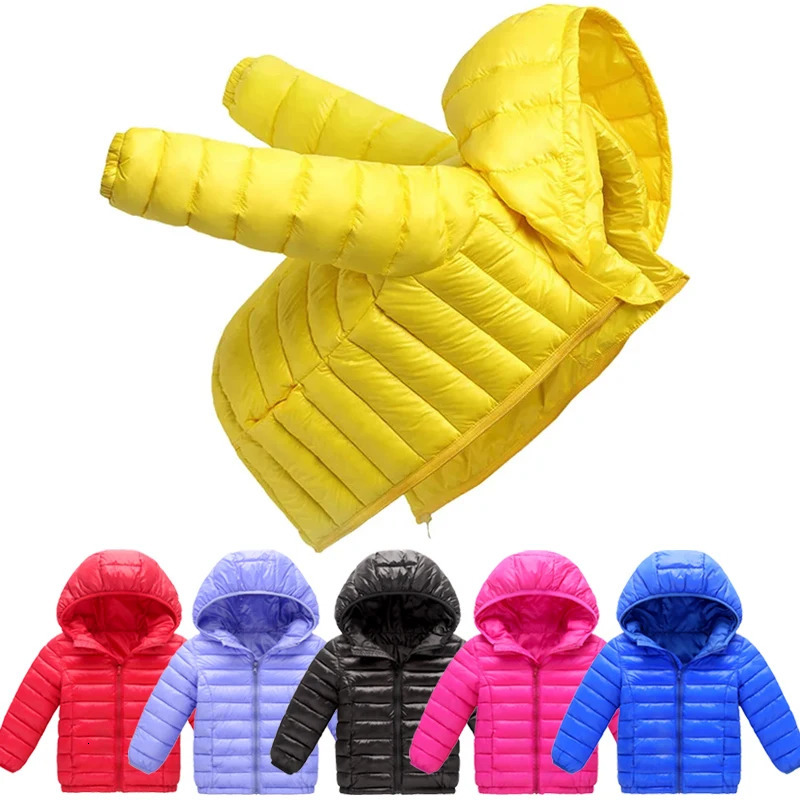 Childrens cotton jacket winter style plush thickened lightweight down jacket solid color hooded jacket for boys and girls 250716