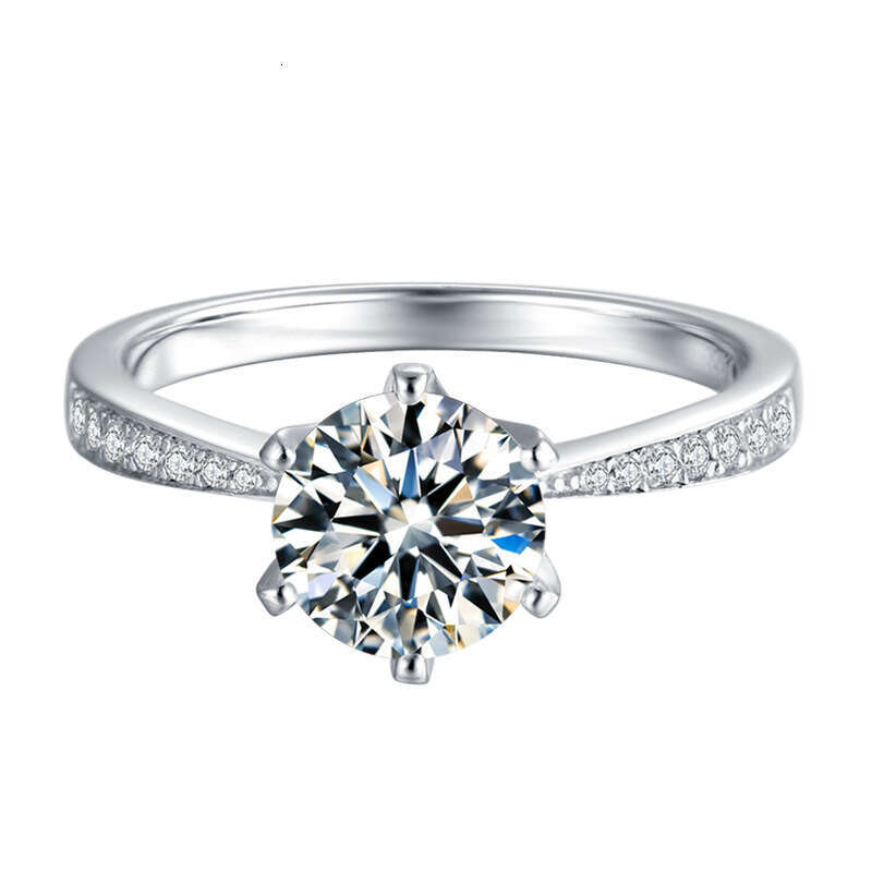 Pure Silver High-End For Women, Non-Fading, Elegant Classic Six-Prong Micro-Pave Moissanite Ring 7Ba