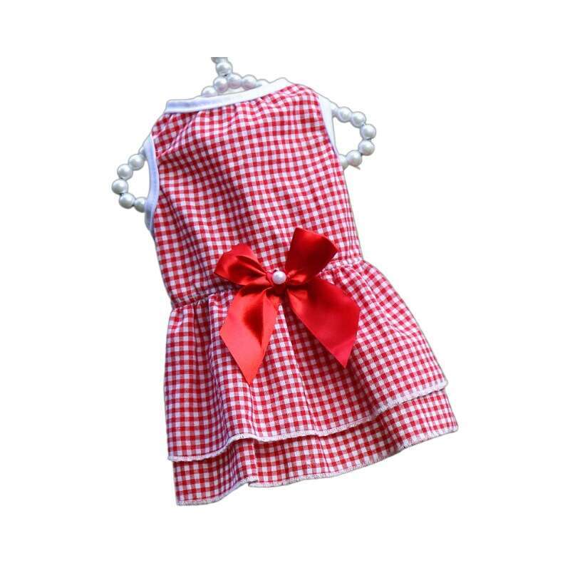 Pet Dress With Bowknot Gown Dog Wedding Dress Spring Summer New Plaid Pet Cat Clothes Supplies Pomeranian
