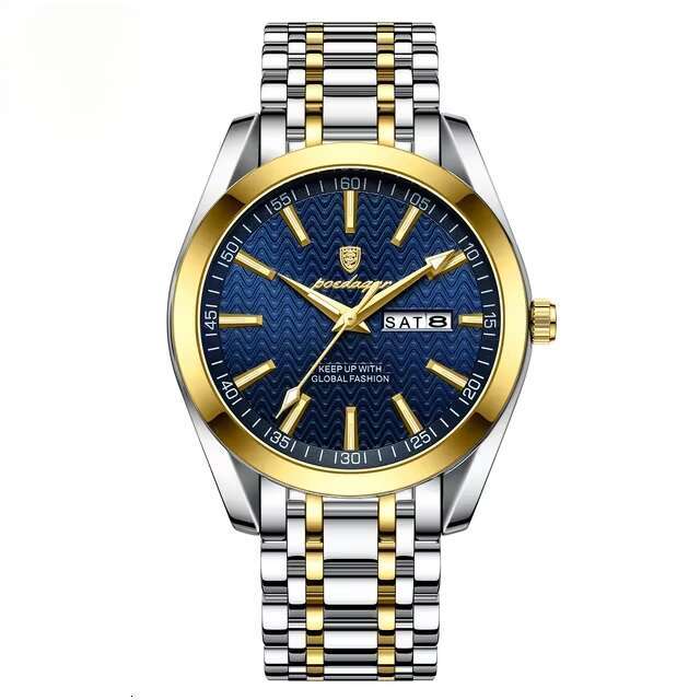 DHgargets Men's Waterproof Watch - 50M Stainless Steel Quartz with Day & Date, Luminous (Model 962)