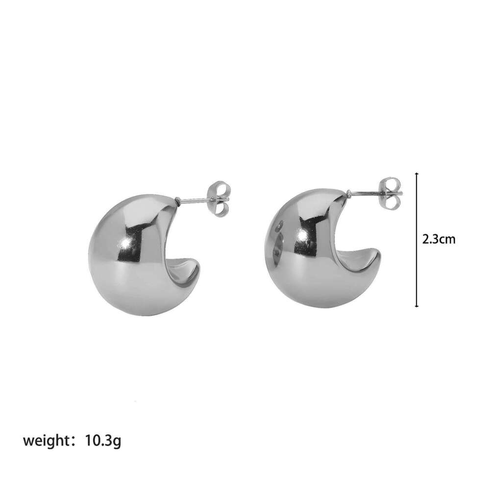 INS Style Half-Moon 304 Stainless for Women, Unique Exaggerated Real Gold Plated Titanium Steel Earrings