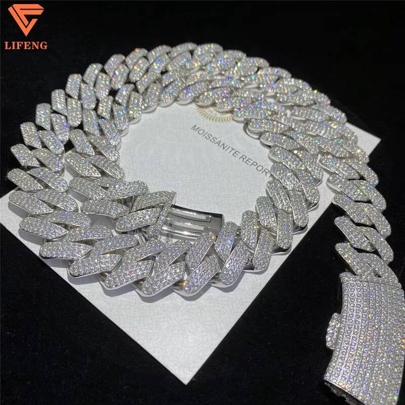 Full Iced VVS Moissanite Cuban Link Necklace 925 Sterling Silver Bling Diamond Hip Hop Jewelry for Men D Color