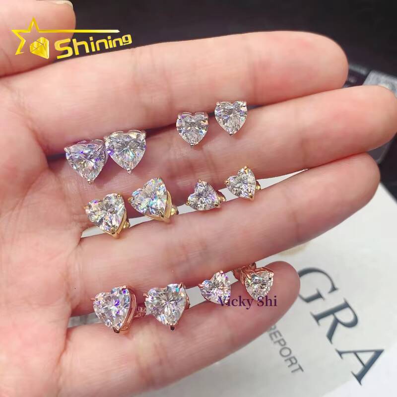 Fine Jewelry Women 925 Silver Stud Earrings Pass Diamond Tester Heart Shape Moissanite Earrings Ready to Ship