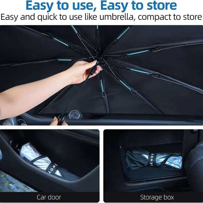 Windshield Sun Shade Umbrella Foldable Car Sunshade with UV Blocking - Protect Car from Sun Rays Heat Damage Keep Cool 250715