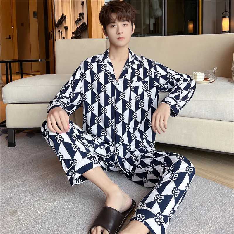 New Long-sleeved Cotton and Silk Pajamas Mens Spring and Autumn Simple High-end Thin Mens Summer Lapel Loungewear Suit W250717