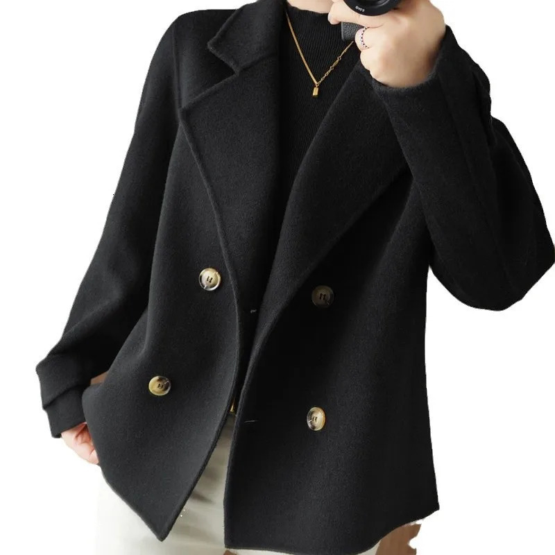 Woolen Coat Womens Short Autumn and Winter Loose Outer Wear Anti-season Suit Collar Woolen Jacket Trench Coats 250716