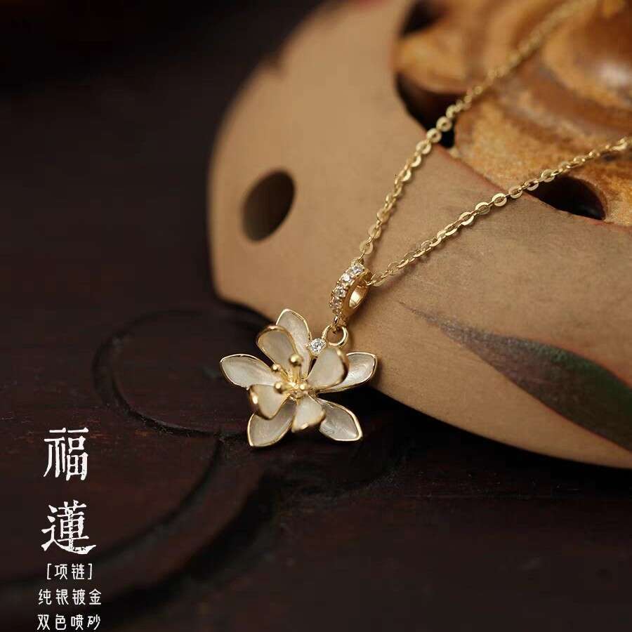2023 New Lotus Necklace For Women Elegant Versatile National Trend Clavicle Chain Fashion DIY Pendant Jewelry 44D