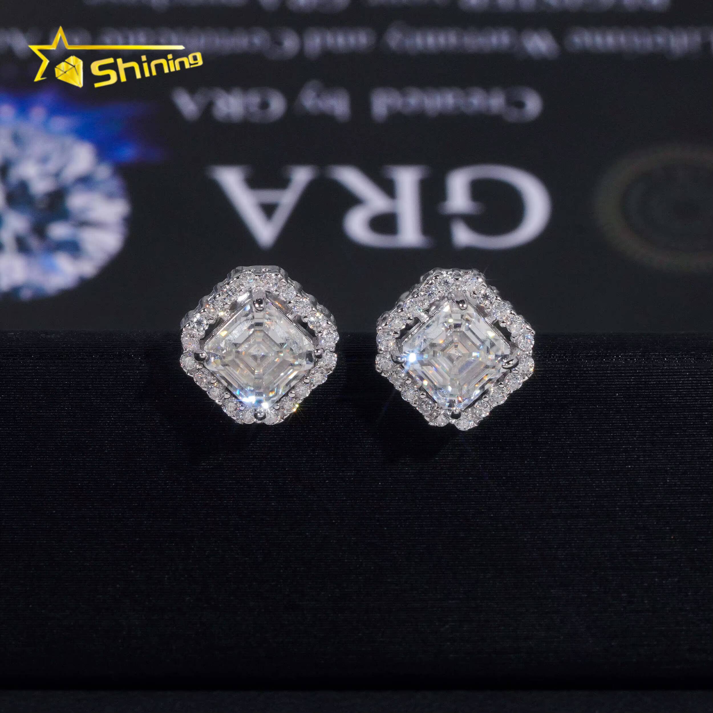 New Stocks Men Women D Color VVS Asscher Cut Moissanite Stud Earrings Fashion Jewelry 925 Silver Hip Hop Earrings