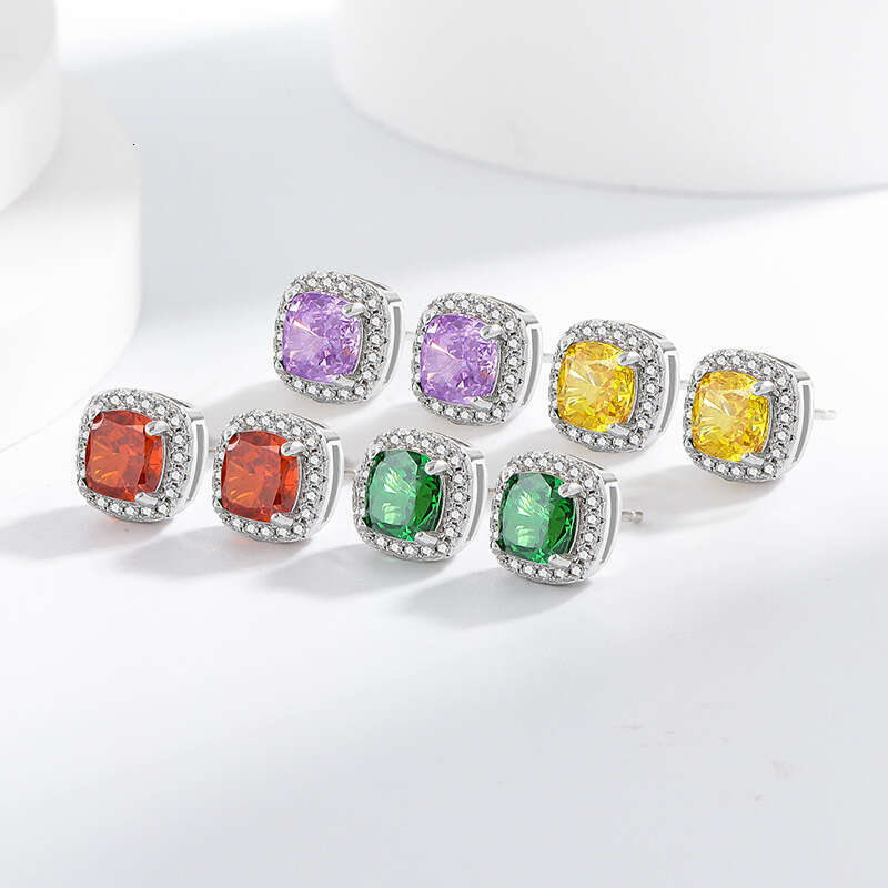 Simple and Elegant Square Zircon Korean Versatile Fashion Ring Earrings Necklace Bracelet Set 531