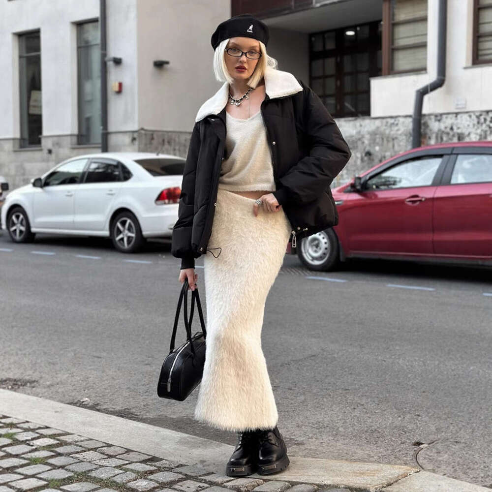 Knitted Fuzzy Autumn Winter New Long Ins Warm Skirt For Women B5