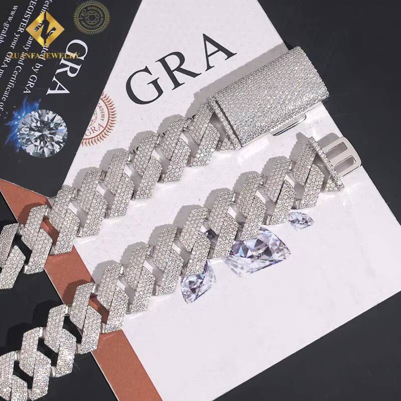 Cuban Link Chain 925 Sterling Silver Moissanite S925 Iced Out Hip Hop Jewelry VVS1 Moissanite Cuban Link Bracelet Men