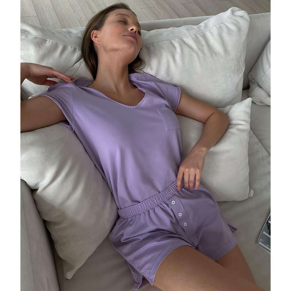 V-Neck Shorts Pajama Spring Summer Casual Loose Comfortable Cotton Short Sleeve T-Shirt Set B5