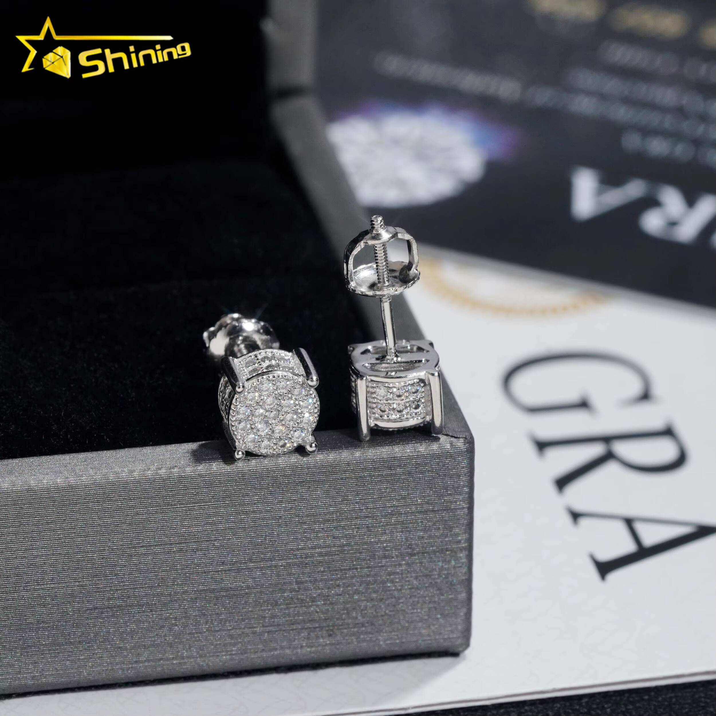 Hip Hop Jewelry 925 Sterling Silver Moissanite Diamond Earrings GRA Certificate Diamond Stud Earrings Screw Back