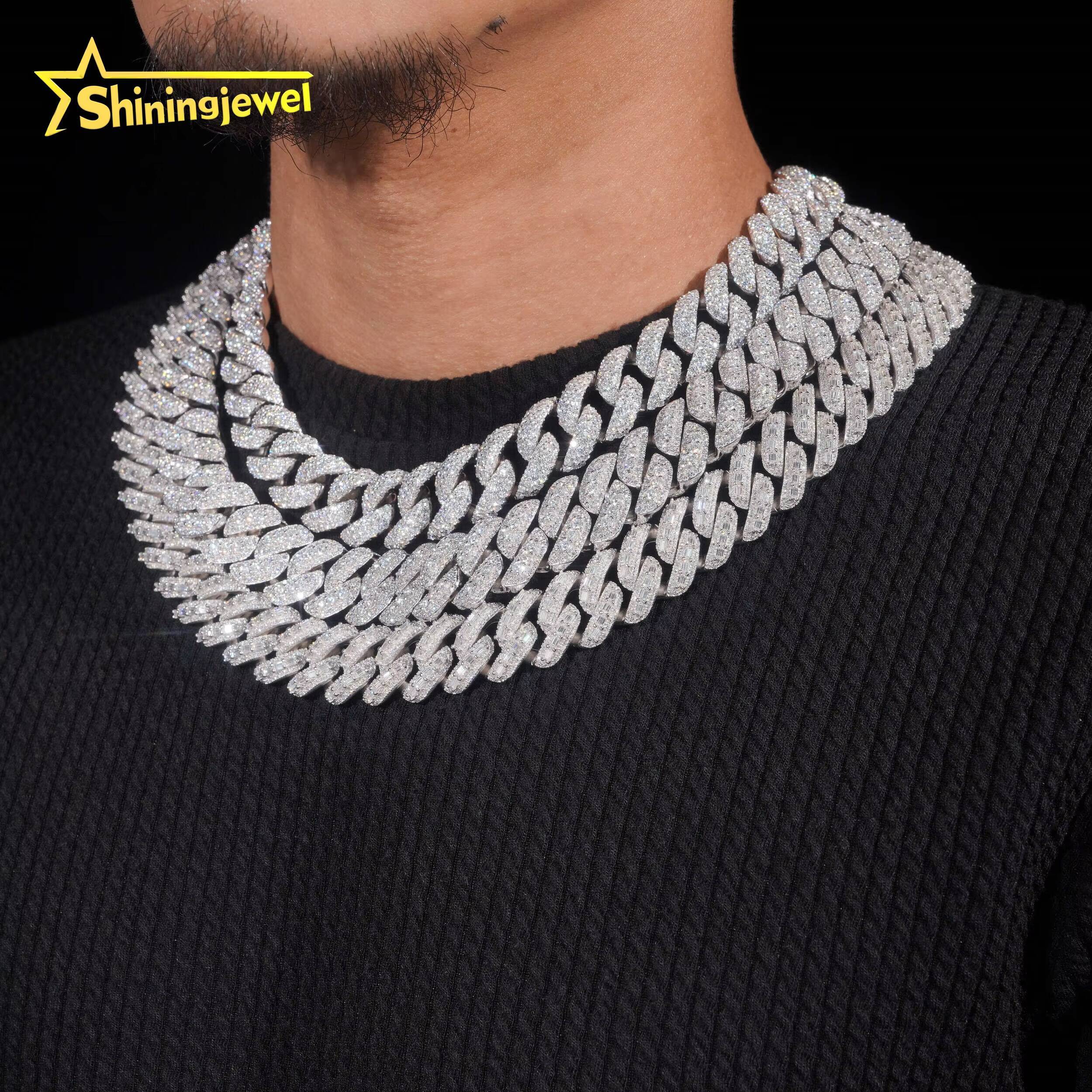 Factory High Quality Hip Hop Jewelry Iced Out VVS Moissanite Heavy 18mm 925 Silver Cuban Link Chain Necklace