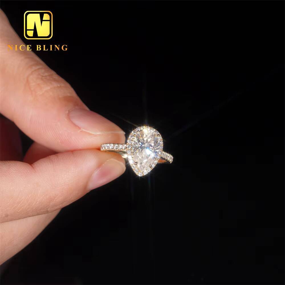 14K Gold Diamond Rings Women Cheap Price VVS Moissanite Pear Cut Ring Moissanite Engagement Ring for Women