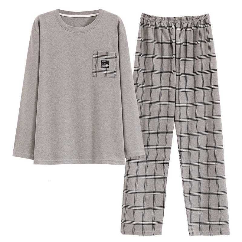 5XL Spring and Autumn Knitted Cotton Plaid Pajamas Set Men Long Sleeve Sleepwear Casual Soft Pajamas Male Home Clothing W250717
