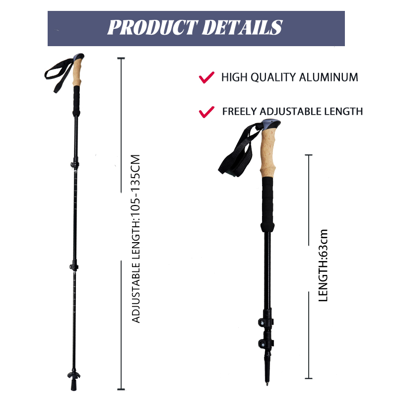 OKHEALING Aluminum Alloy Trekking Poles 3 Section Ultra-light Telescoping Walking Cane Portable Walking Stick with Handle for Off-road, Camping, Backp