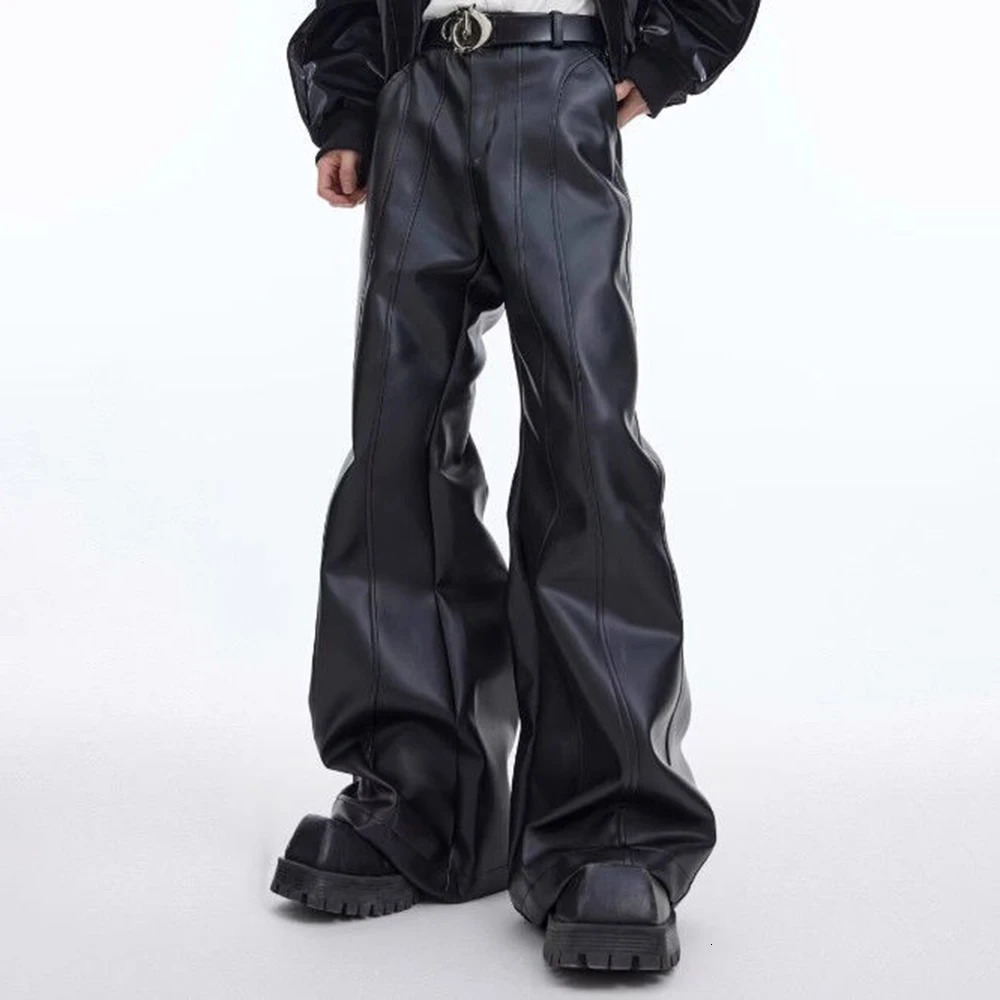 Mens Pu Leather Pants ThreeDimensional Deconstruction Plain Trousers Street Wear Youth Campus Niche Casual MenS Clothing y250704