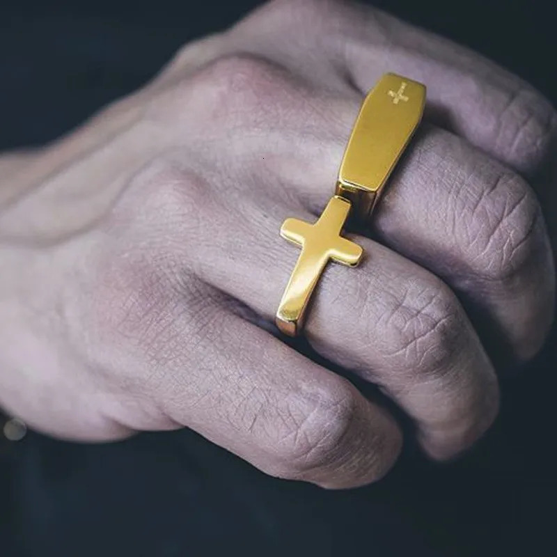 Men Cross Shaped RingWaterproof Stainless Steel Ring with Silverly Black GoldenStylish Male Jewelry Gifts 250716