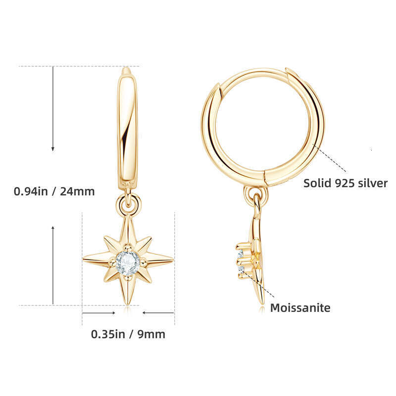 Tiktok Iuencer Live Fashion Hexagram Pure Sier Gold Plated Starry Sky Earrings Versatile High-End Feel C05