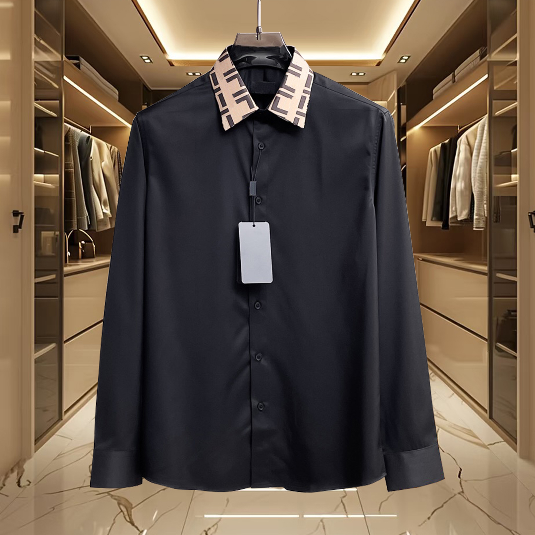 Men's casual shirt men's polo designer button print lapel letter design business dress shirt fashionable solid color top