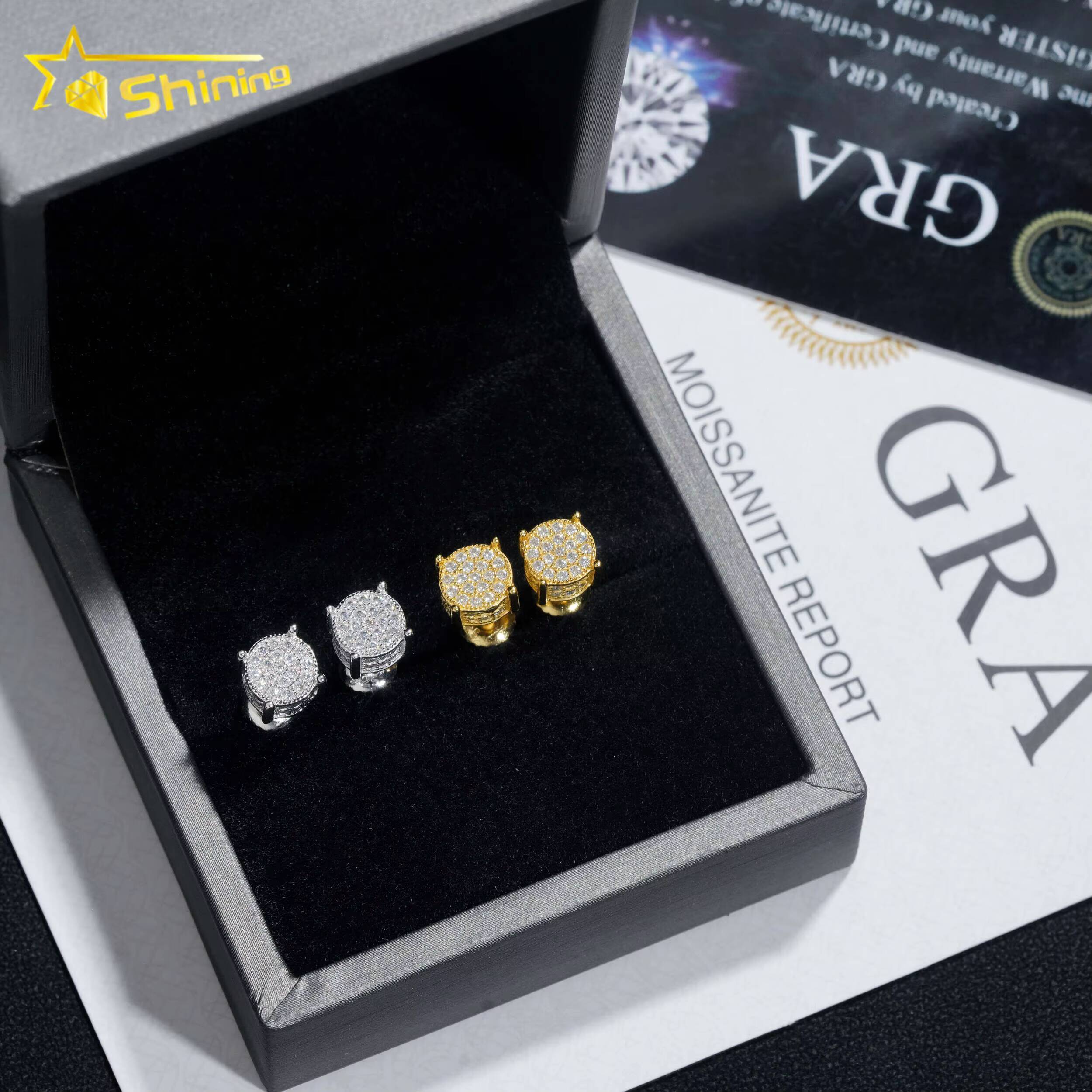 Hip Hop Jewelry 925 Sterling Silver Moissanite Diamond Earrings GRA Certificate Diamond Stud Earrings Screw Back