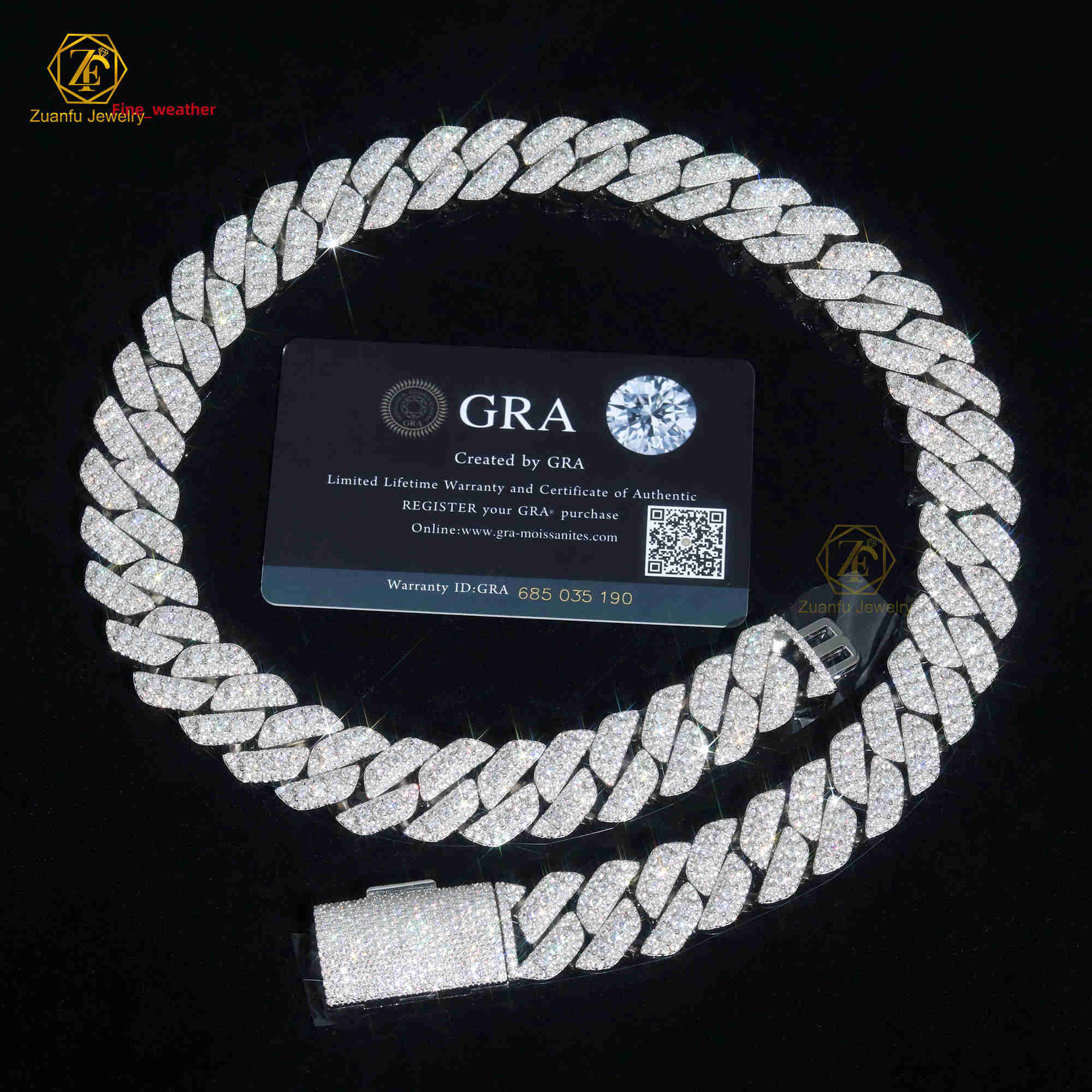 HipHop Jewelry Custom Necklace Wholesale 18mm Iced Out VVS Moissanite Diamond 20 Inches 925 Sterling Silver Cuban Link Chain