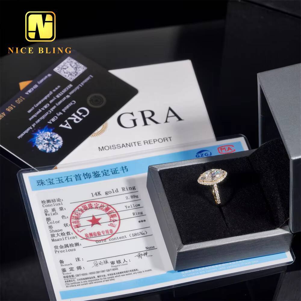 Fashion Jewelry 14K Gold Wedding Ring 3ct VVS Moissanite Marquise Cut Ring Moissanite Engagement Ring for Women