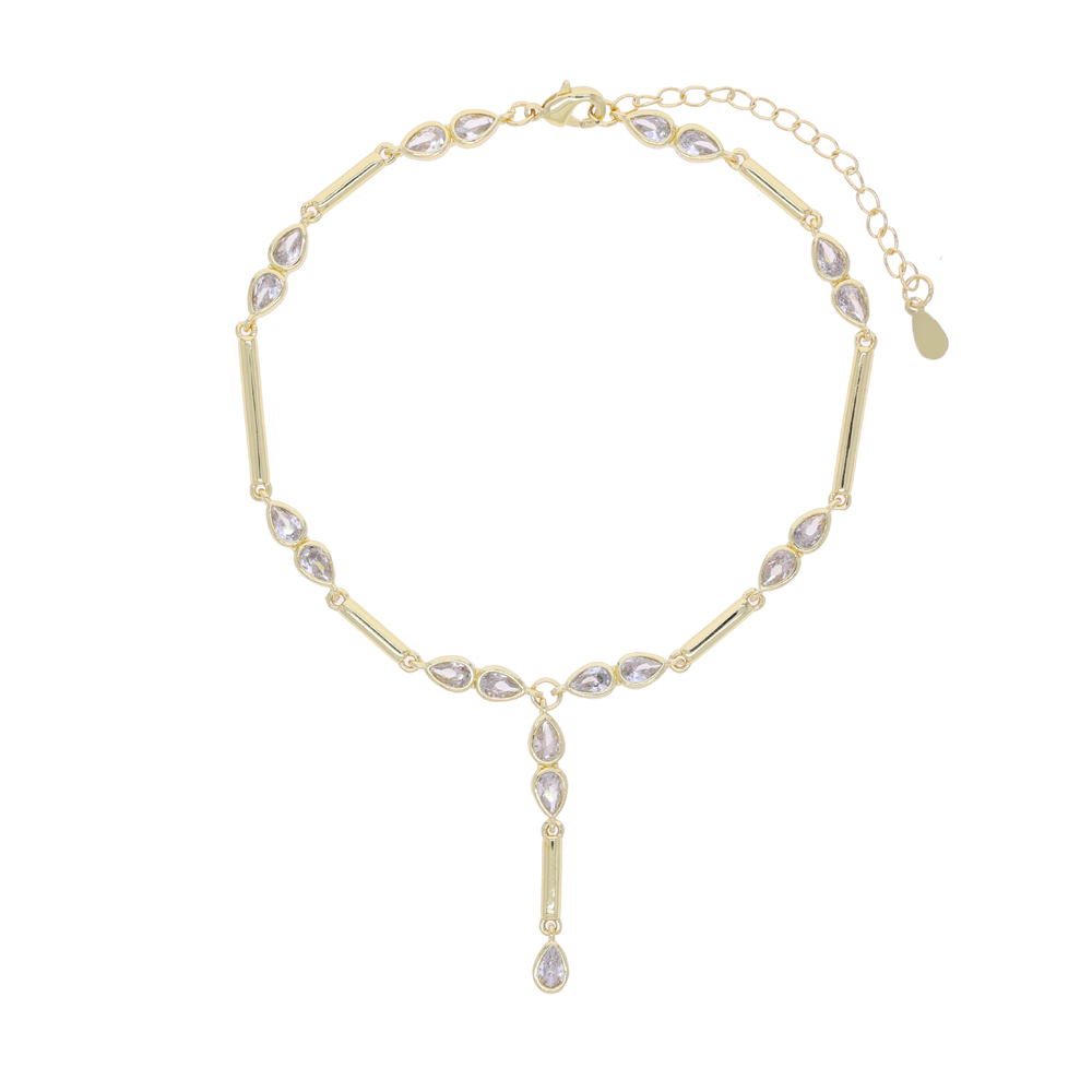 sdzstone 2025 New Arrived Fashion Geometric Bar Tear Drop Cubic Zirconia CZ Link Chain Anklet Women Gold Color Foot Jewelry