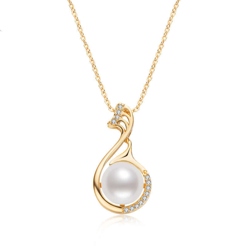 New Versatile Swan Necklace For Women 14K Gold Plated Natural Freshwater Pearl Sweater Chain 50F
