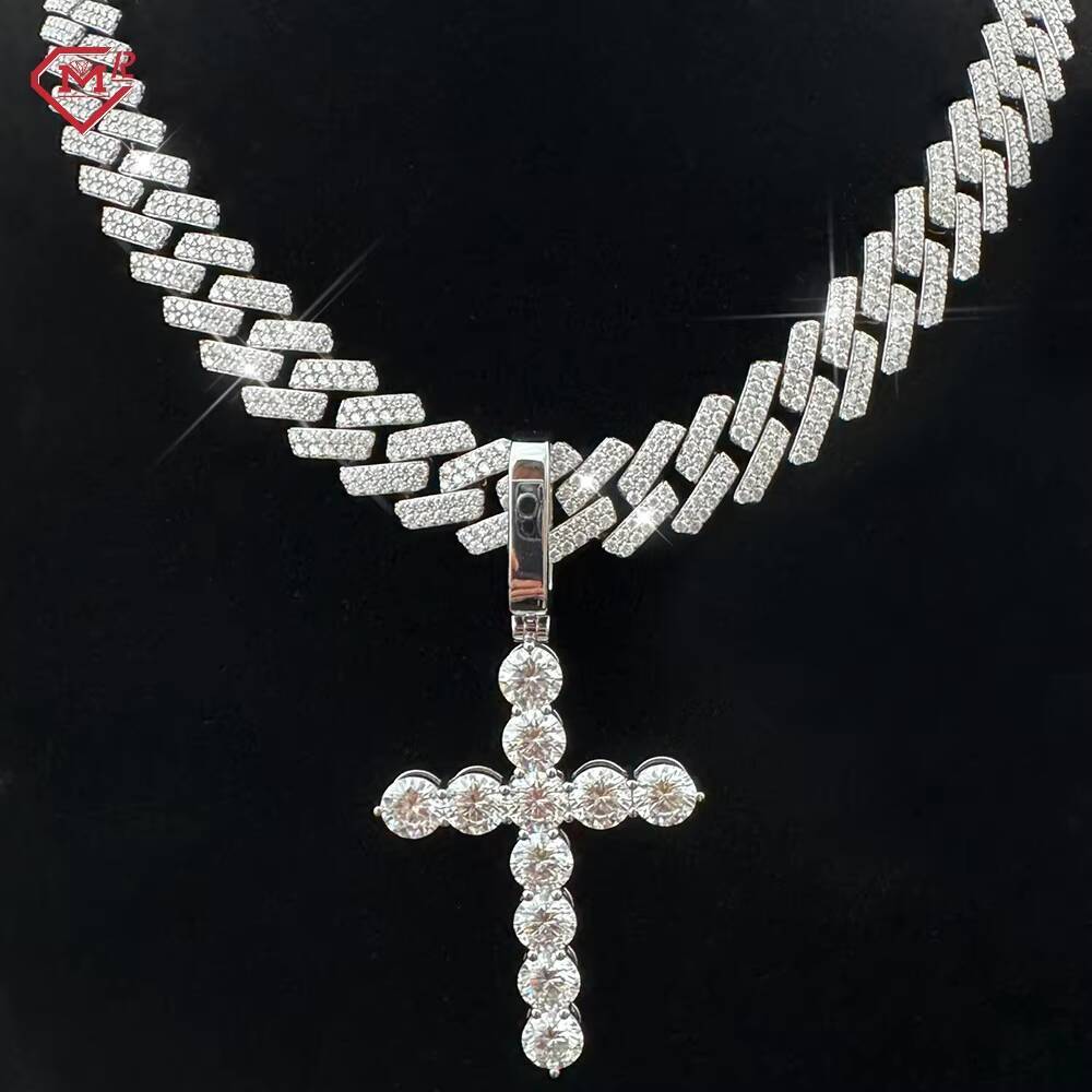 Bling Custom Moissanite Pendant 925 Silver Hip Hop Fully Iced Out Cross Charm Necklace Moissanite Pendant