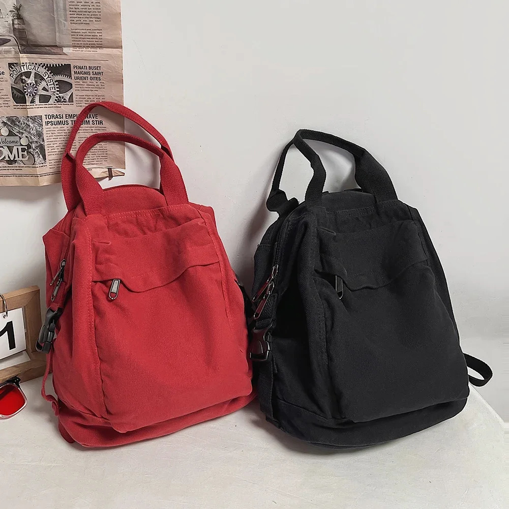 Canvas Backpack Vintage Commuting School Bag Solid Color Student Rucksack Aesthetic Hippie Y2K Backpack for Women 250714