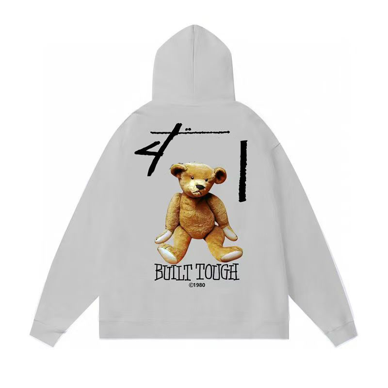Cotton Bear Print Hoodie Fashionable Loose Fit Pullover for Autumn and Winter L251018K743