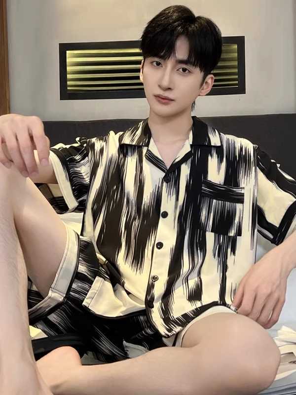Daimelu Korean Pajamas Men Summer Ice Silk Short-Sleeved Nightwear Thin Male Teenagers Plus Size Homewear Suit Simple Sleepwear W250717