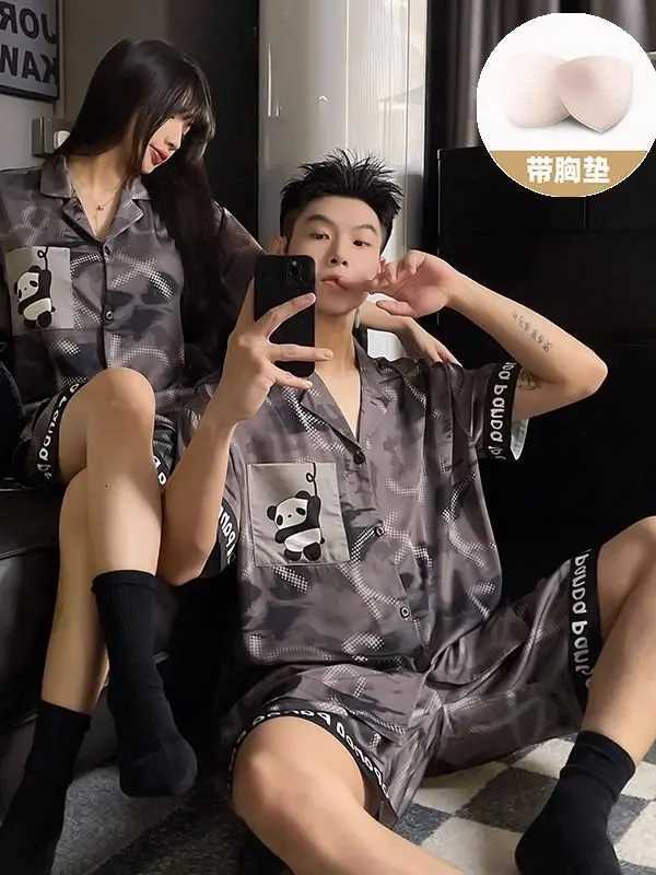 100% Cotton Daimelu Couple Pajamas Mens Ice Silk Suit Summer Korean Large Size Short-Sleeved Male and Womens Sleepwear Set Pajamas Nighty W250717