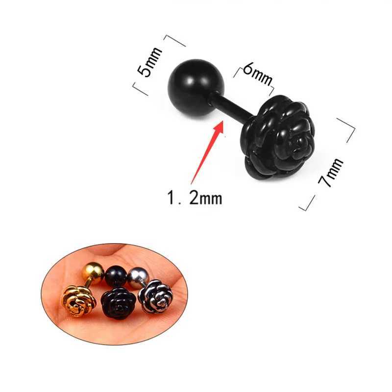 2Pcs/1Pair Blooming Roses Stud Earrings For Women Stainless Steel Screw Ball Ear Cartilage Studs Charm Jewelry y250715