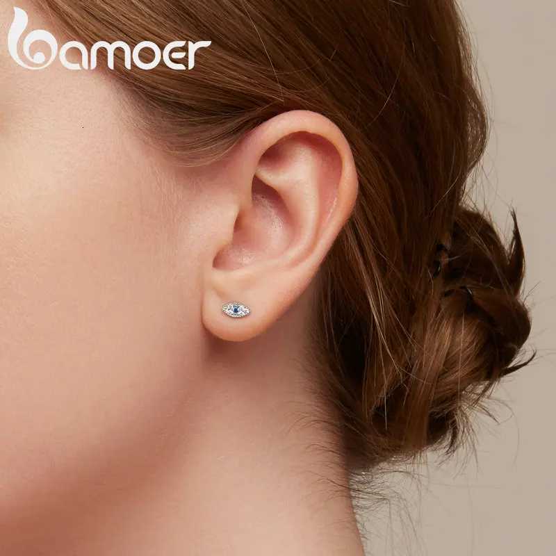 Bamoer Authentic 925 Sterling Silver Devil Eye Stud Earrings for Women Shiny Blue Gem Ear Studs Fine Jewelry Wedding Gift VSE165 y250715