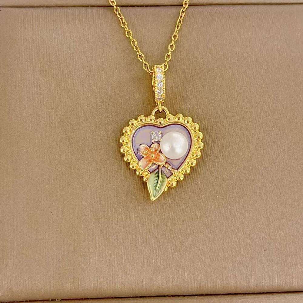 Oil Painting Heart Pearl Necklace For Women, Light Niche New Chinese National Style Collarbone Chain, Simple And High-End Neck Chain Jewelry 629