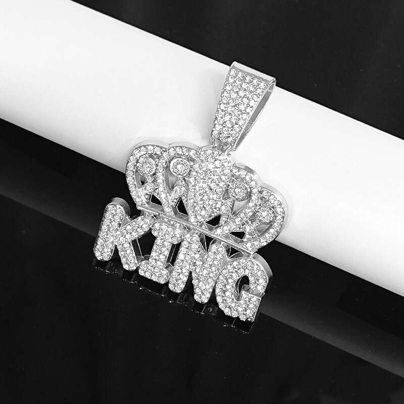 New Full Dia Crown King Letter Hip Hop Trendy Fashion Versatile Pendant Necklace