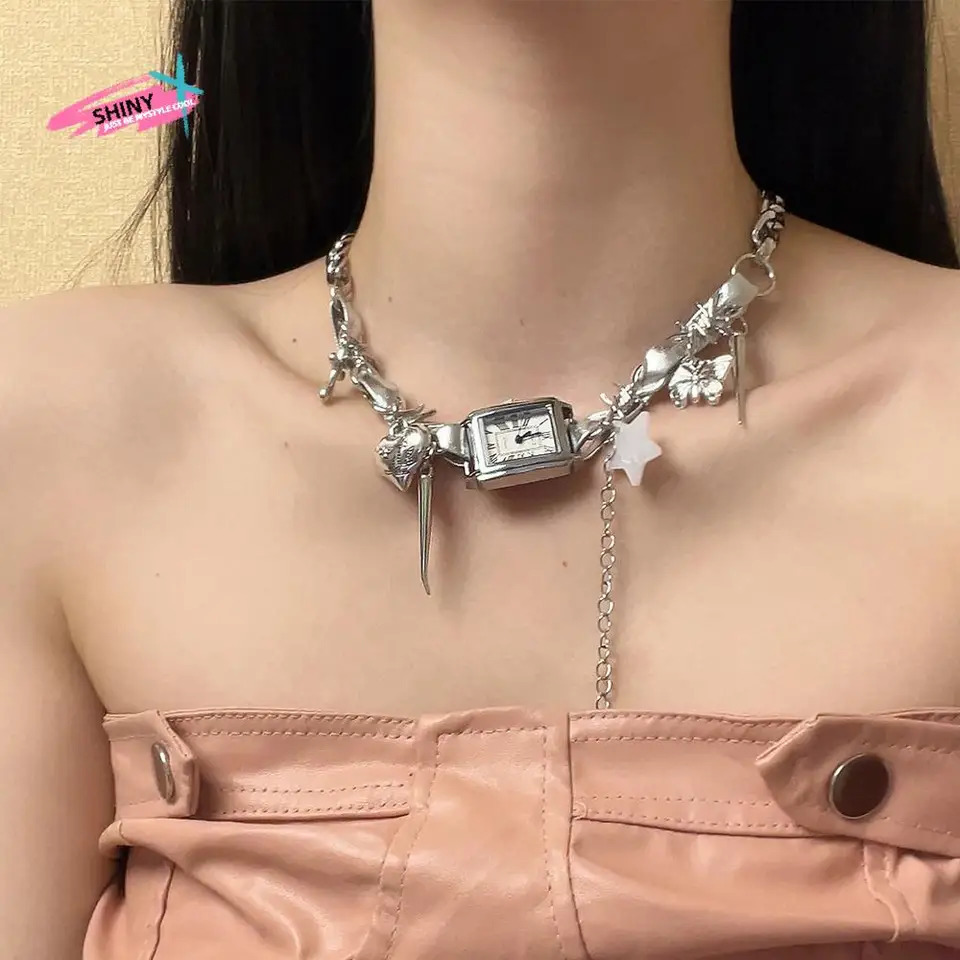Fashion Star Watches Pedant Choker Heart Cross Gothic Rivet Necklace Women Neck Jewelry Accessories Y2K Tassel Necklace Ladies 250716