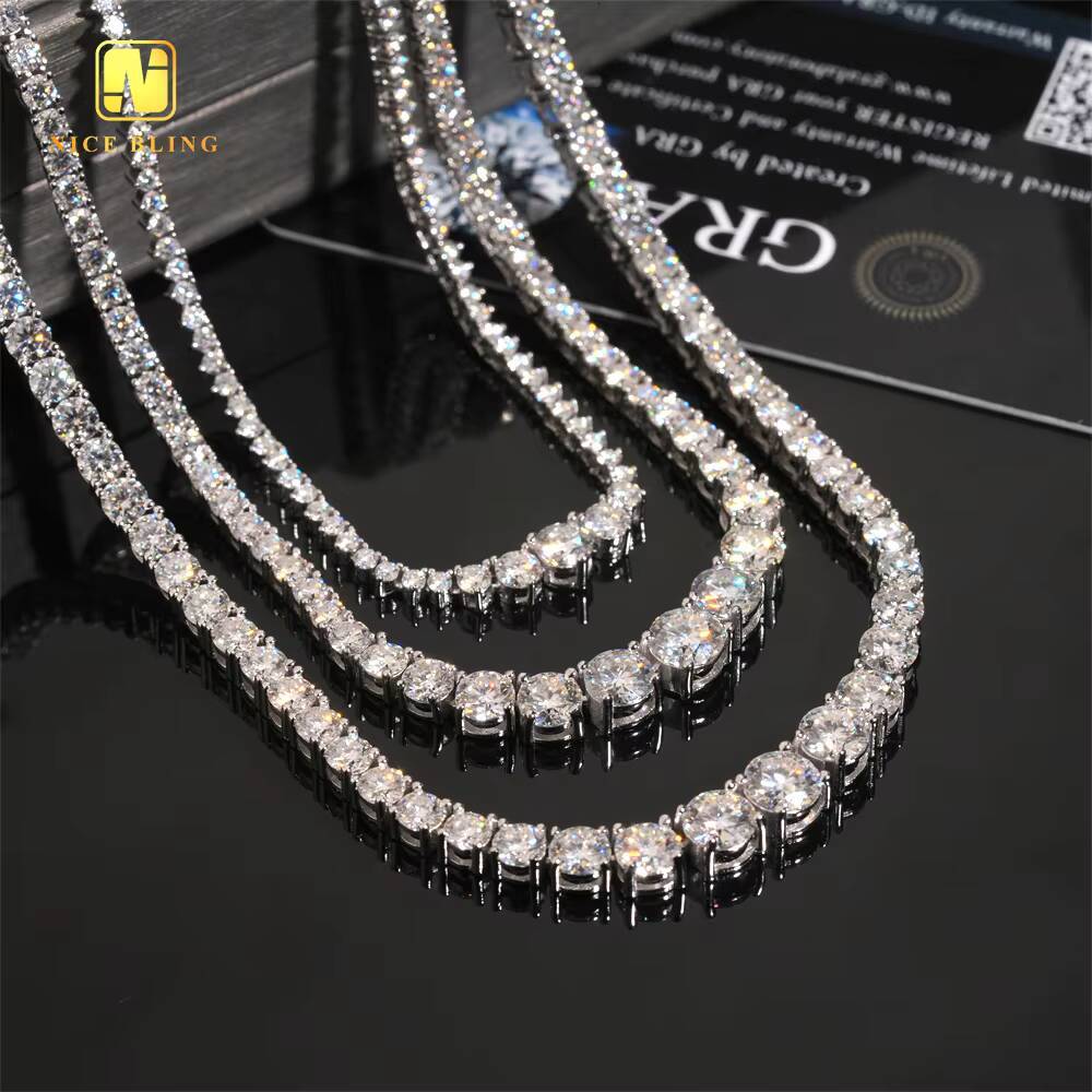 GRA Certificate 2mm 3mm 4mm VVS Moissanite Tennis Chain 925 Silver Hip Hop Jewelry Bracelet Necklace Iced Out Diamond Link Chain