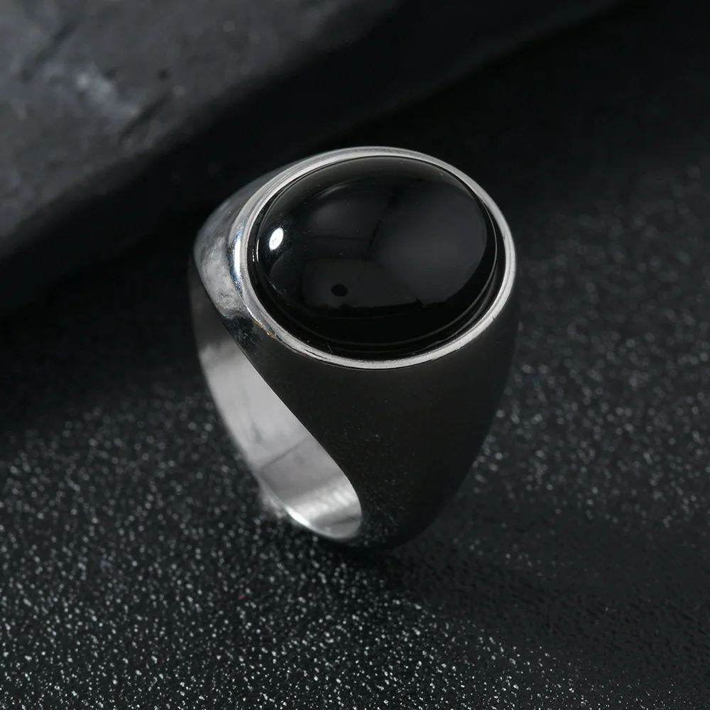 Vintage 316L Stainless Steel Black Pink Green Stone Ring For Women Men Finger Fashion Jewelry Accessories 6-12 Big Size 250716