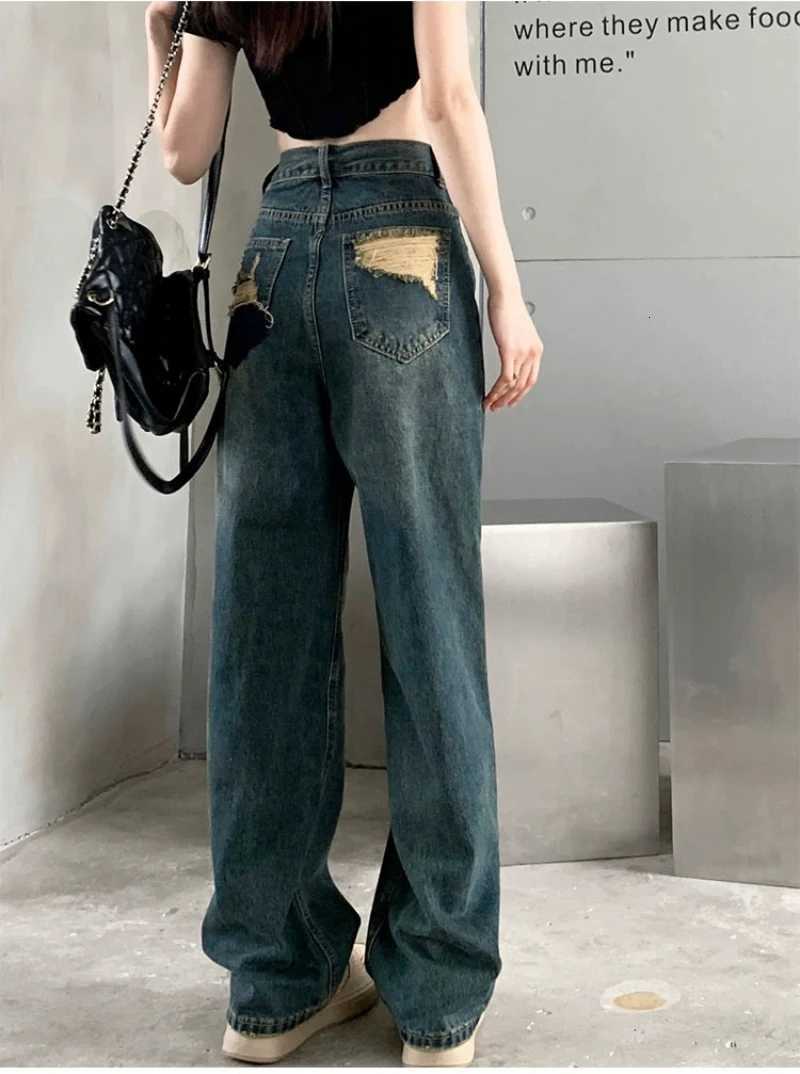 Womens Narrow Cut Wide Leg Jeans With High Waist And Hanging Feeling Straight Leg Casual Look Slim Contrasting Colors Pants R250716