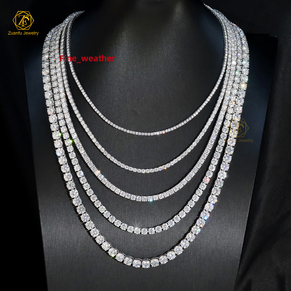 Wholesale 925 Silver 18K White Gold Plated Tennis Chain VVS Diamond Iced Moissanite 3mm 4mm 5mm Necklace Hip Hop Style