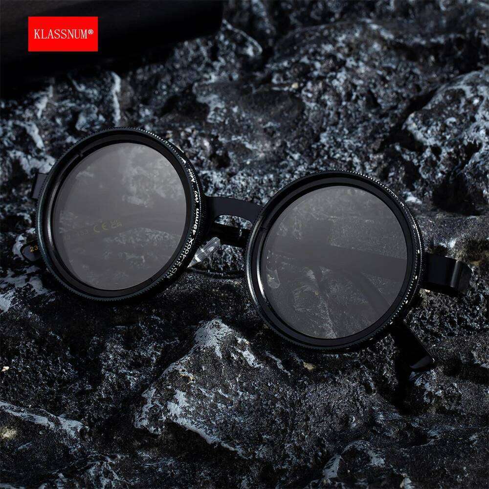 KLASSNUM New ND Filter Sunglasses ND9 Adjustable Polarized Dimming Sun Vintage Round Frame Glasses Men Fishing Driving