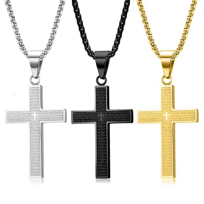 Stainless Steel The Lords Prayer Cross Pendant Necklace For Men Women Christian Prayer Jewelry Accessories XJ250717
