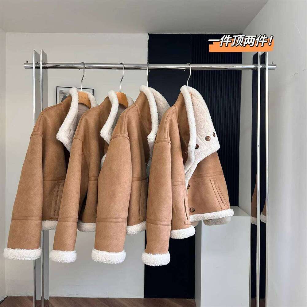 Designer Clothing 2025 New Winter Warm Thick Suede Two Way Wear Furry Turn Down Collar Women Jacket Coat Casaco Feminino Fashion